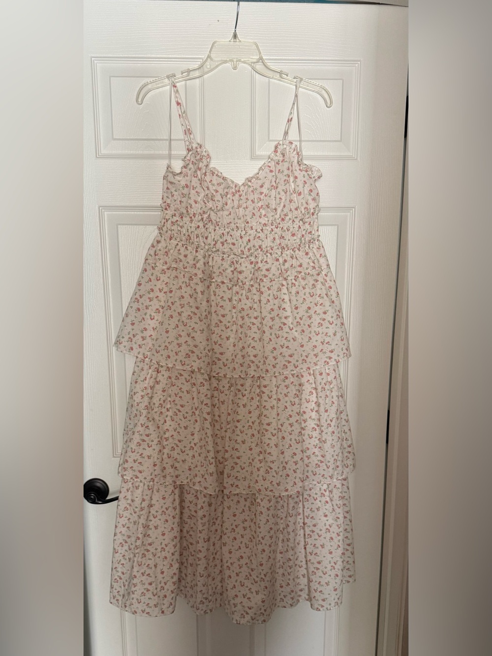 Storia Tiered Maxi Dress with Pink Ditsy Floral Print
